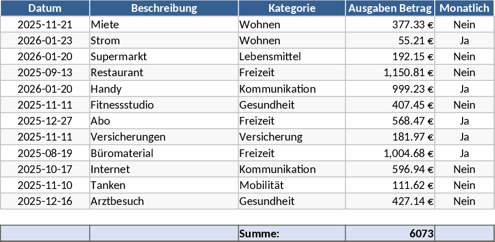 월간 지출 추적 템플릿