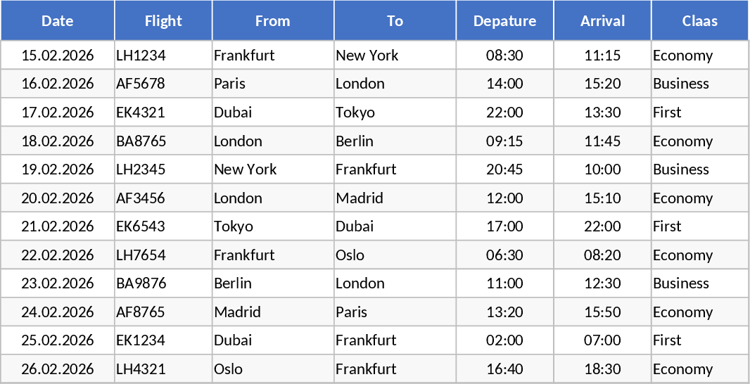 상세 항공 일정 템플릿