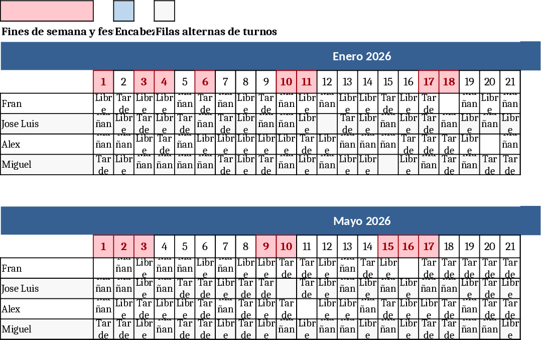 Calendário Ferrol 2026 Modelo
