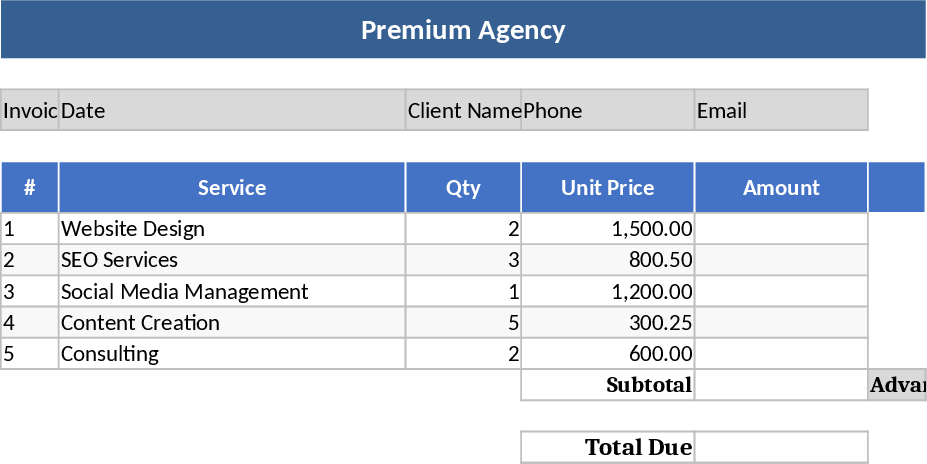 Premium Agency Invoice and Revenue Tracking Template