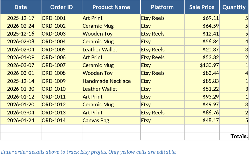 Professional Etsy Seller Profit and Expense Tracker Template