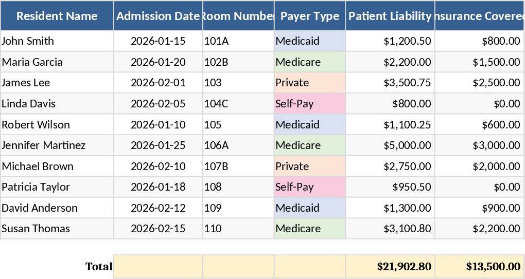 Long-Term Care Accounts Receivable and Resident Billing Template