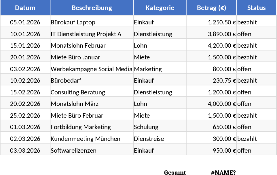 Clean and Organized Data Table Template