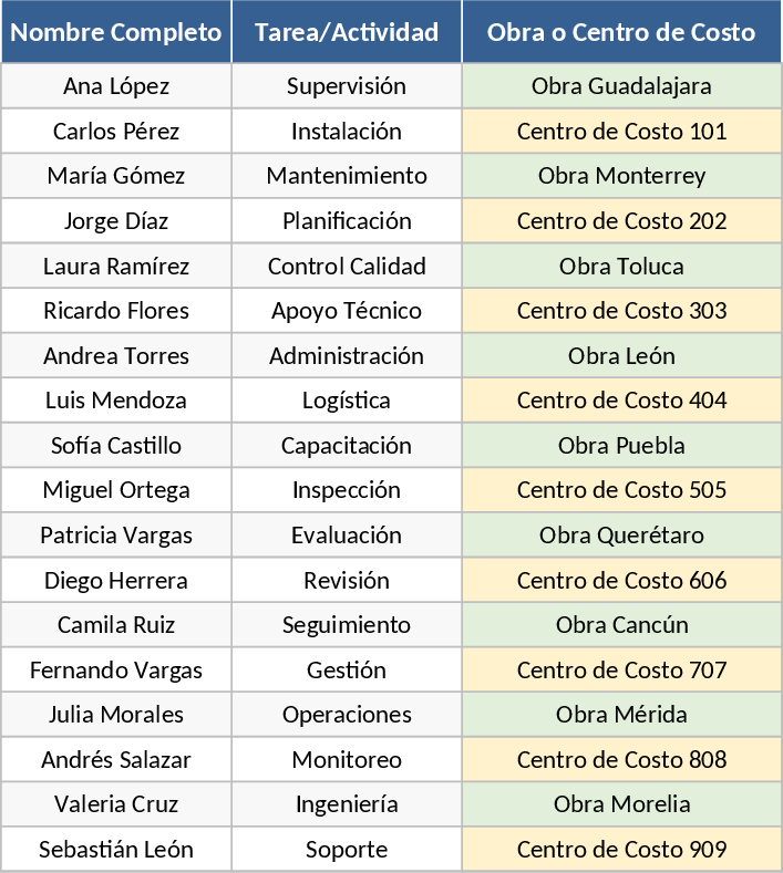 POSE S.A. Personnel Task and Project Assignment Template