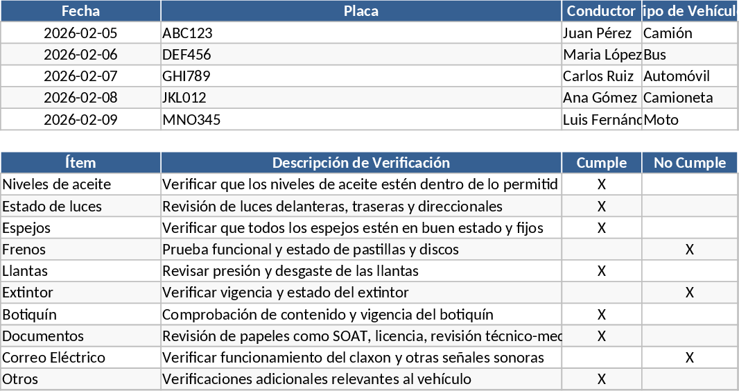 Pre-Operational Vehicle Inspection Checklist Template