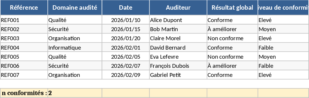 MCA Bureautique 감사 보고서 템플릿