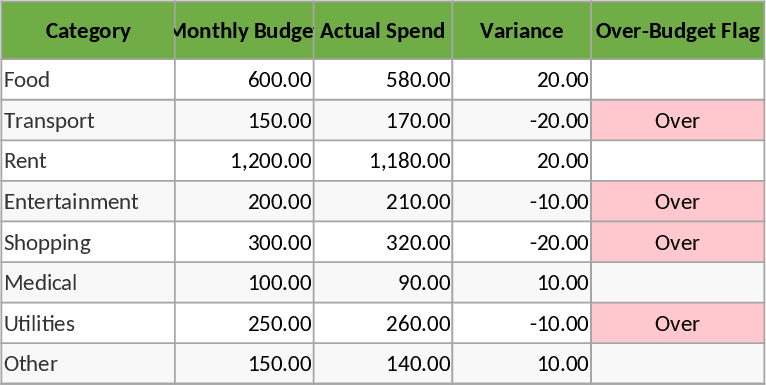 個人月間予算・支出トラッカー テンプレート