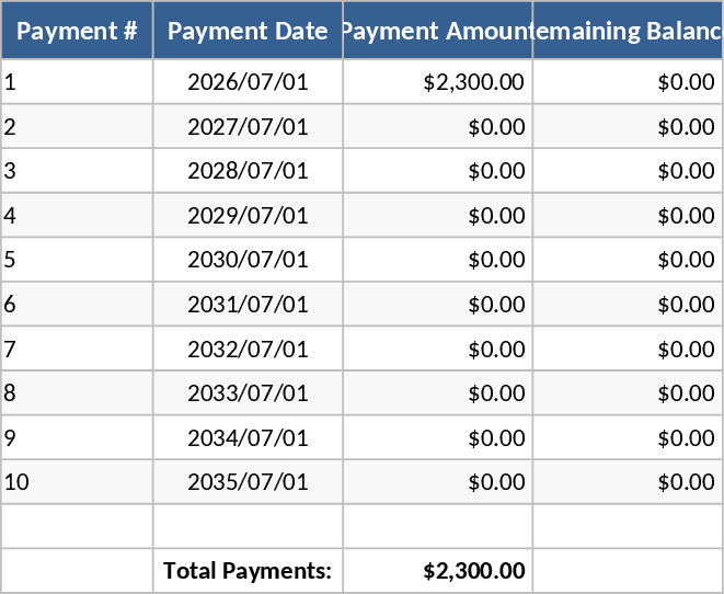 Annual Balance Reduction and Payment Schedule Template