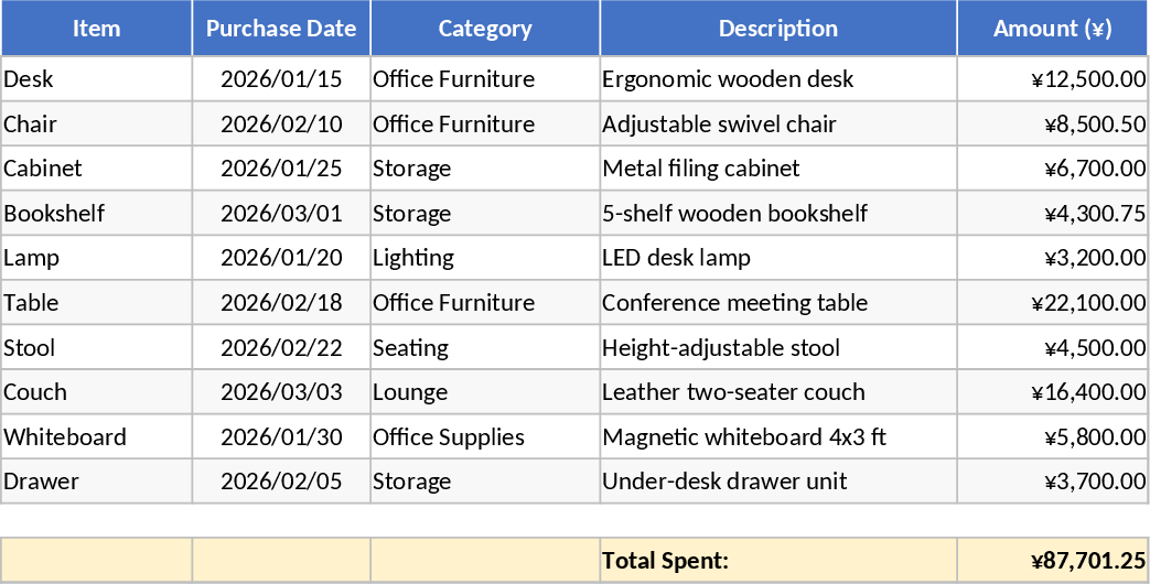 Office Expense and Equipment Tracking Template