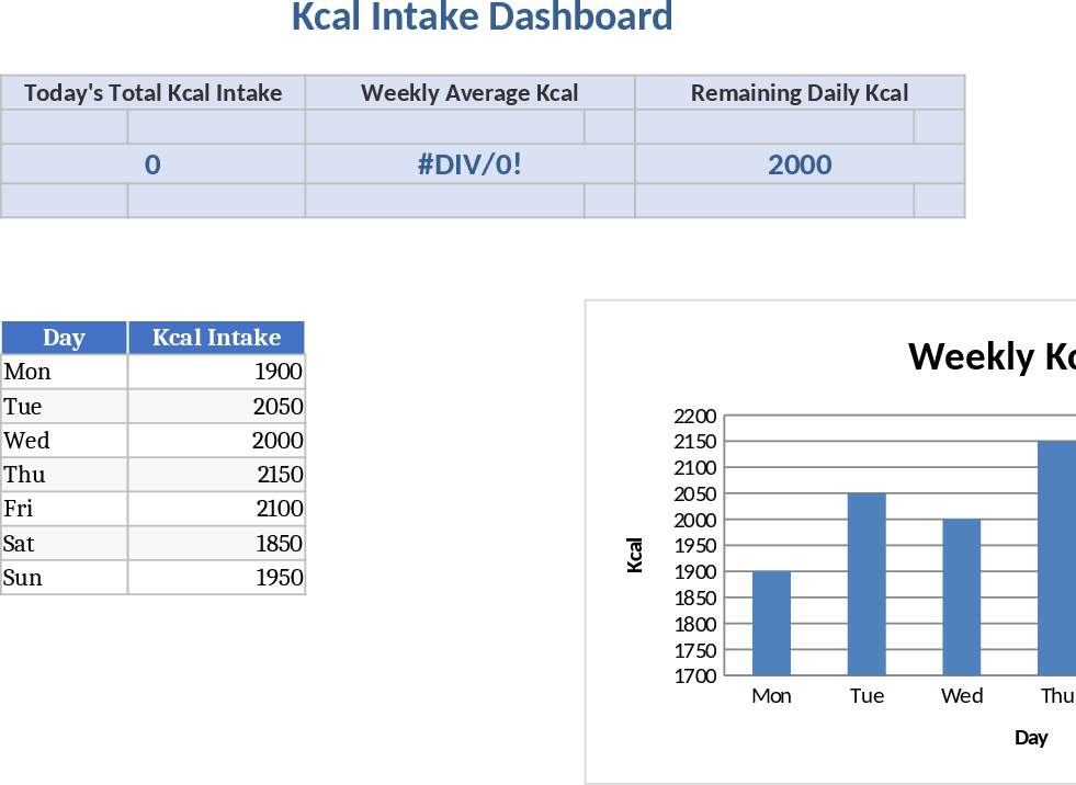 일일 칼로리 추적 대시보드 템플릿