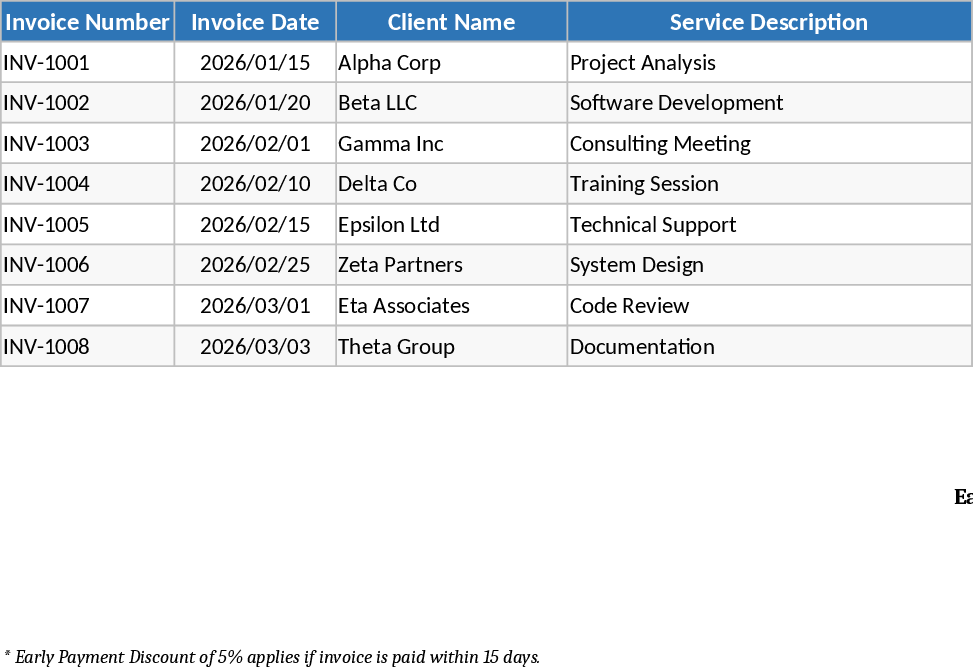 Professional Consulting Service Invoice Template