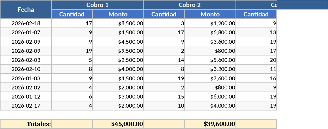 다중 카테고리 요금·수량 추적 템플릿