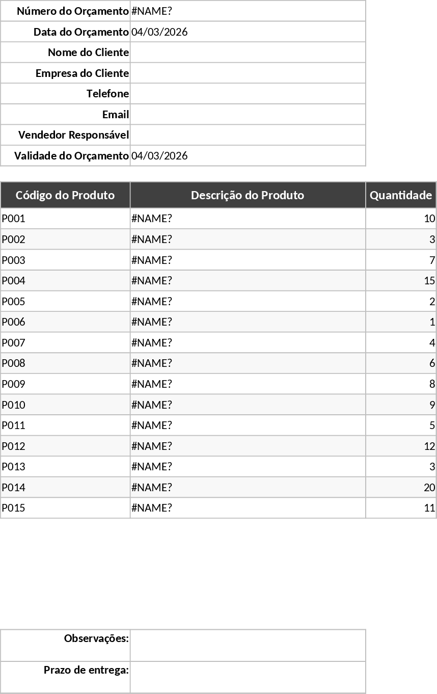 Cotação Comercial Modelo