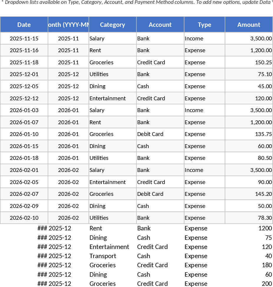 個人月間予算・支出管理 テンプレート