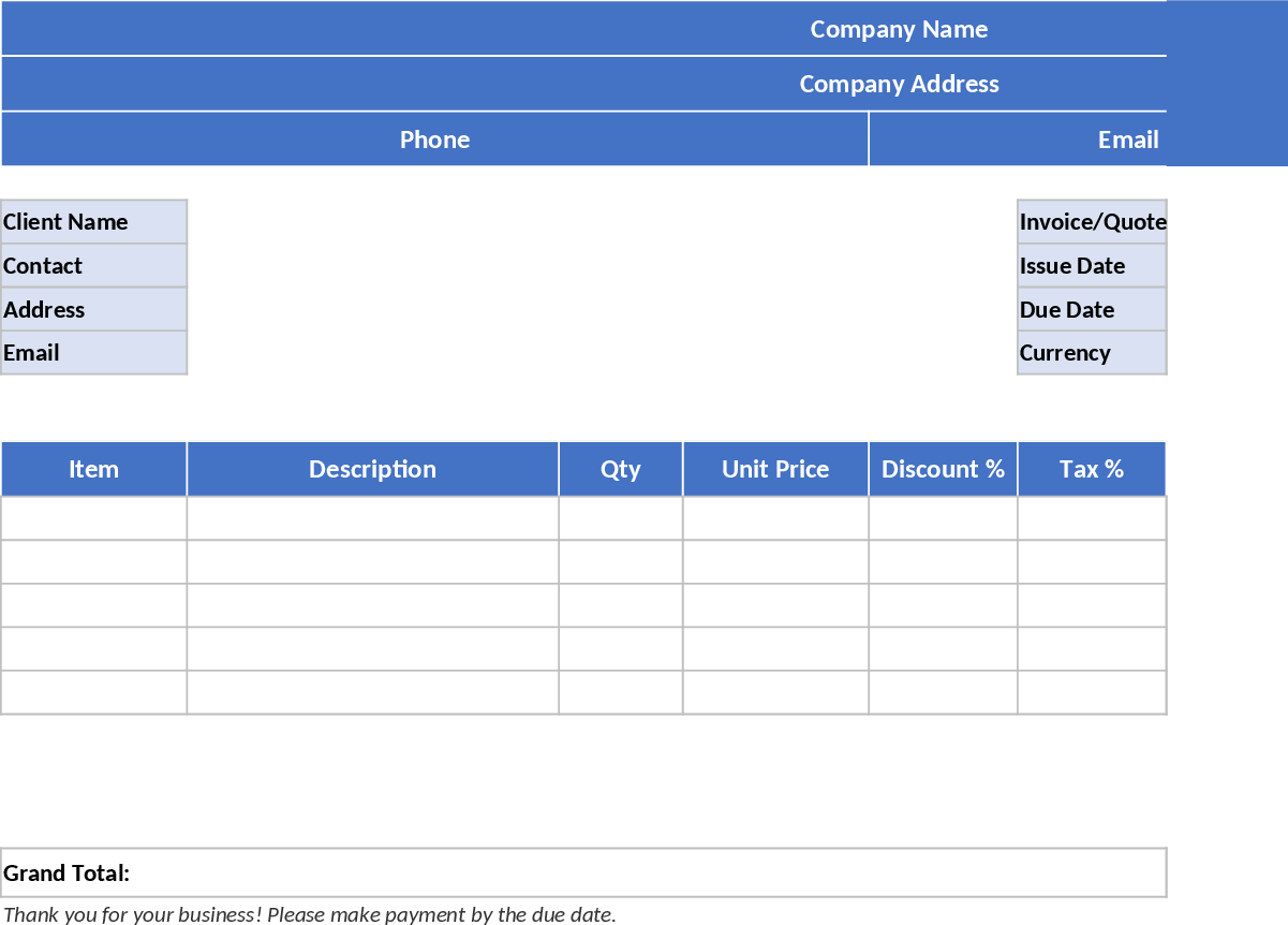 A4 Printable Quote & Invoice Excel Template