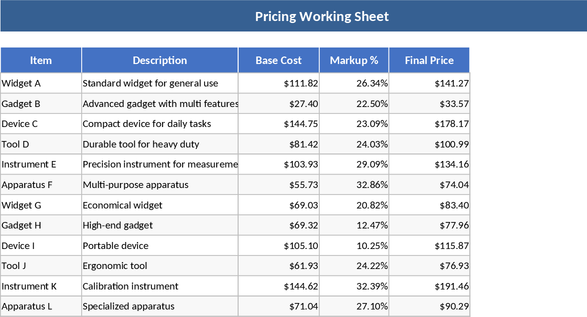 Calculadora de Precios con Hoja de Trabajo y Salida Plantilla
