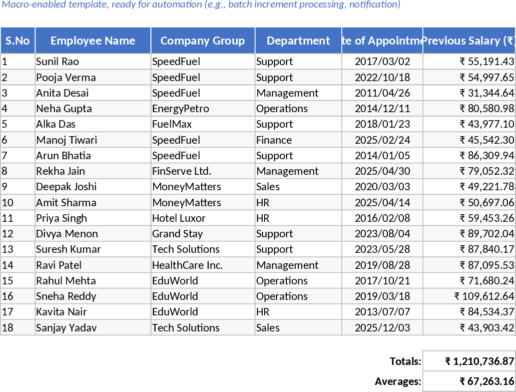 Comprehensive Group Company Salary Increment Template