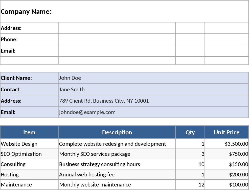 ビジネス見積・請求書 テンプレート