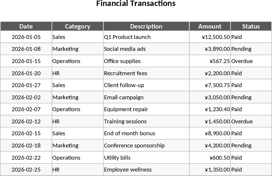Minimalist Grey and White Spreadsheet Template