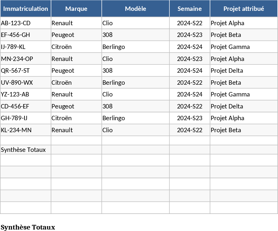 주간 차량 관리 및 프로젝트 배정 템플릿